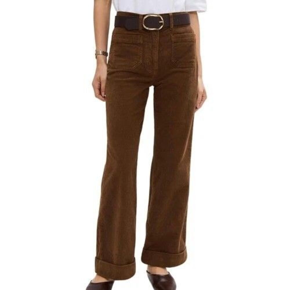 Frame 70's Cuffed Wide Leg Pants Women's 34 /16  Corduroy Toast Brown High Waist